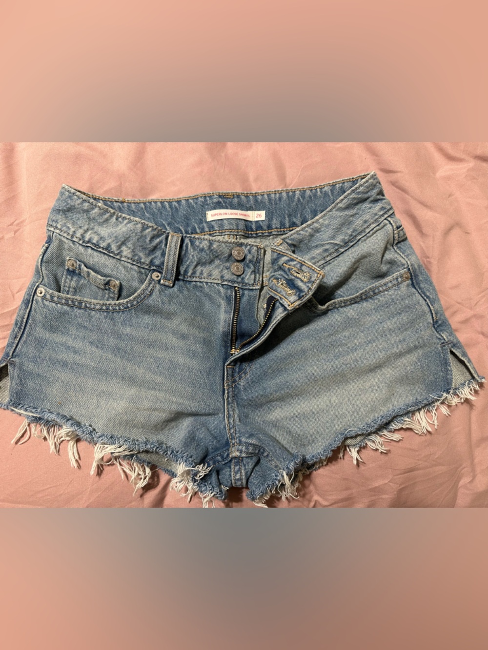 Levi's Light Blue Denim Jean Shorts - Frayed Hem